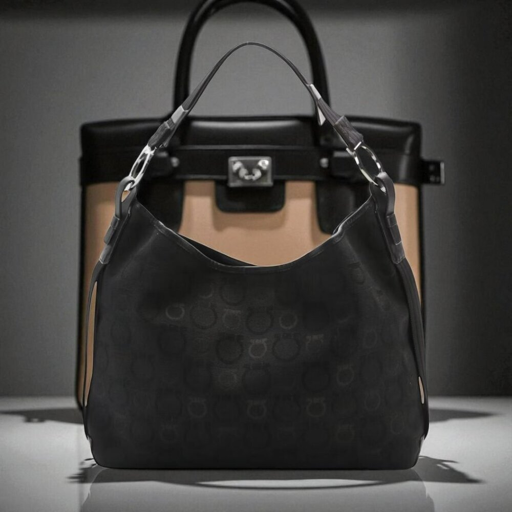 Salvatore Ferragamo Gancini Canvas Shoulder Bag